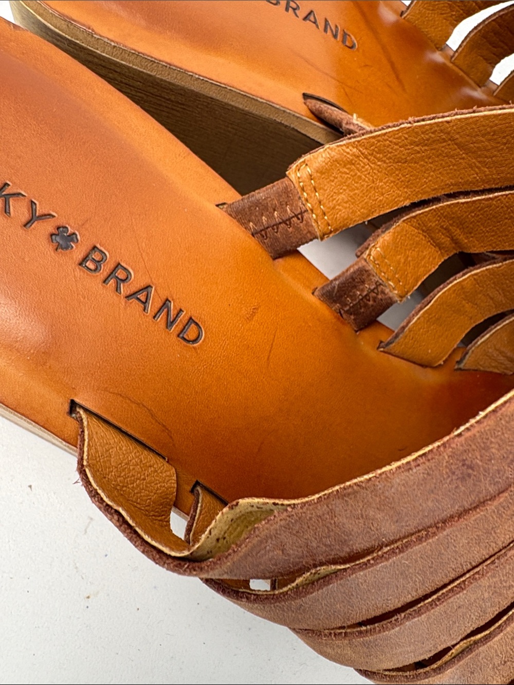 👟 Lucky Brand Tan soft leather Slide Mules with Block Heel - Picture 9 of 9
